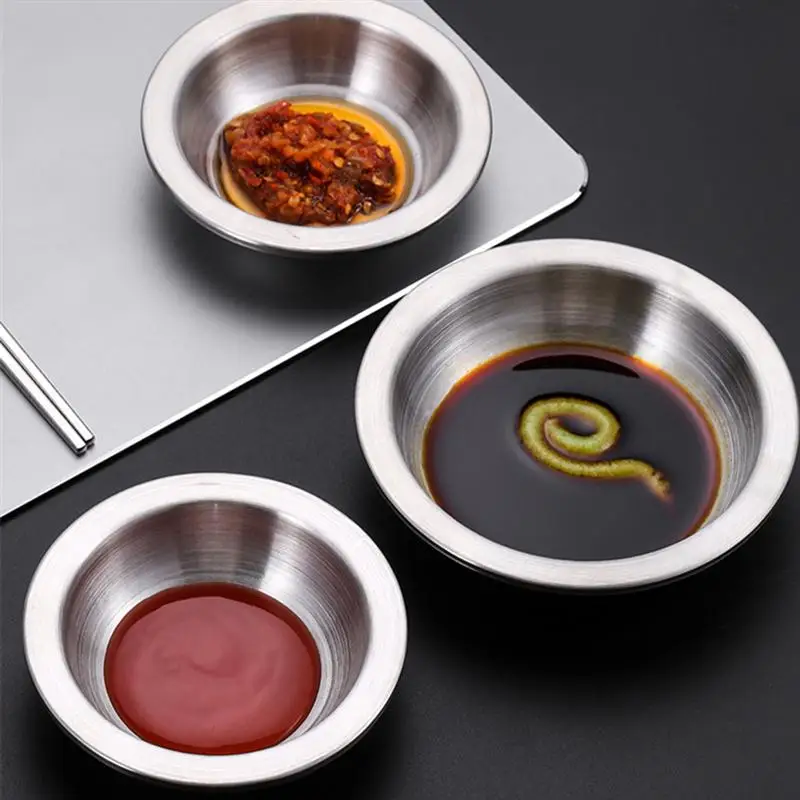 2pcs Stainless Steel Seasoning Dish Round Food Dipping Dishes Soy Saucer Appetizer Plates (Large+Small) | Дом и сад