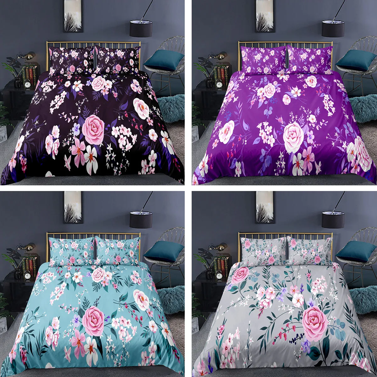 

Light Weight Multicolor Flowers Design Pattern Bedding Sets 3D Duvet Cover+Pillowcase Single Twin Queen King Bed Set 4 Style