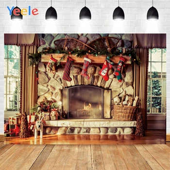

Yeele Merry Christmas Photography Backdrops Fireplace Stockings Texture Background Birthday Baby Shower Decor For Photo Studio