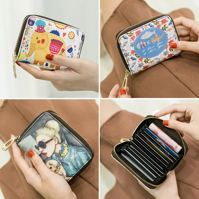 

Amoy Printed Leather Goods X Women's South Korea Cute Card Bit More Simple Small Card Holder Women's Mini Organ Wallet Purse