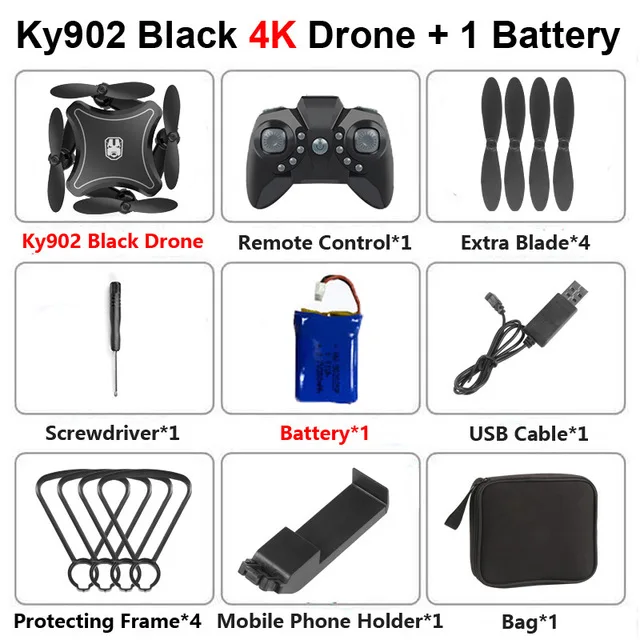 KEELEAD KY902 мини-Дрон 4K wifi HD камера дроны дистанционное управление Голосовое управление мВ производство складной Квадрокоптер Дрон VS LF606 - Цвет: 4K Black 1B Bag