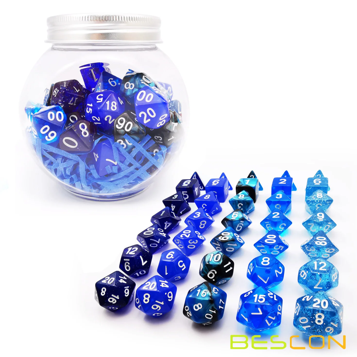 Bescon RPG Dice Set 35pcs Ocean Blue Set, DND Role Playing Game Dice 5X7pcs 2
