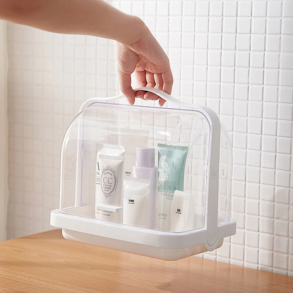Makeup Organizer Modern Waterproof Dustproof Cosmetic Display Boxes Case Food Drug Organization with Handle on Countertop