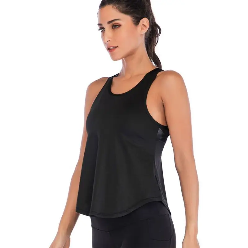 

2019 New Quick-Drying Split Hem Outdoor Sports Yoga Fitness Vest Solid Color Breathable Ladies Sports Vest