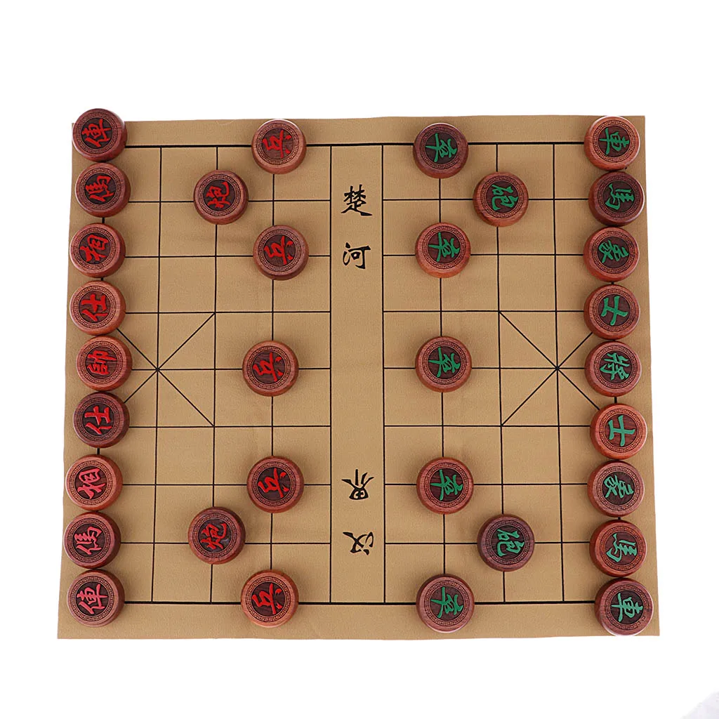 High-end Wooden Chinese Chess - Xiangqi Travel Board Game Set with PU Leather Board for 2 Players