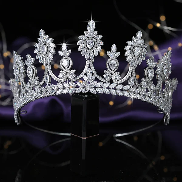 white gold Корона HADIYANA, достойное винтажное роскошное ювелирное изделие для женщин, свадебные аксессуары для волос невесты, сияющая Корона из кубического циркония BC5585 Diadema - Окраска металла: white gold