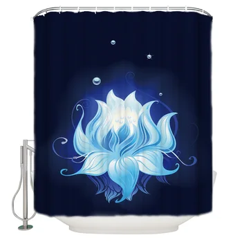 

Blue Lotus Flower Plant Water Drop Bathroom Shower Curtain Home Decoration Bathroom Accessories Shower Curtain