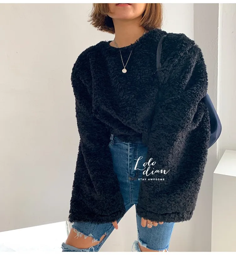Женская толстовка Kpop, Женская Толстовка Moleton Feminino Inverno, для девушек, овчина, толстая, с длинным рукавом, круглый вырез, гранулы, плюш, Повседневная