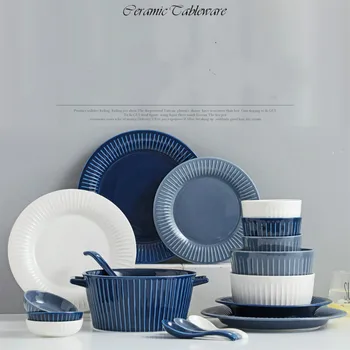 

Household Tableware Set Northern European Style Simple Matte Soup Plate Rice Bowl Spoon Bowl Ins Hepburn Tableware