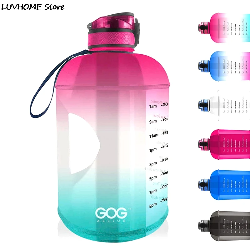 Gallon Water Bottle with Straw Clear Plastic Drinking Bottles Big GYM Jug Cup 