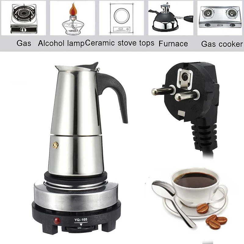 200Ml Portable Espresso Coffee Maker Moka Pot Stainless Steel with Electric Stove Filter Percolator Coffee Brewer Kettle Pot Kit