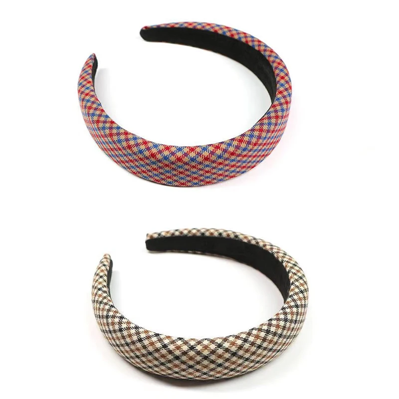 Bohemian Plaid Sponge Hairband Handmade Check Padded Headband Hair Accessories designer brand new high quality simple thousand bird check rabbit hair neck thickened warm day scarf for women winter hot sale