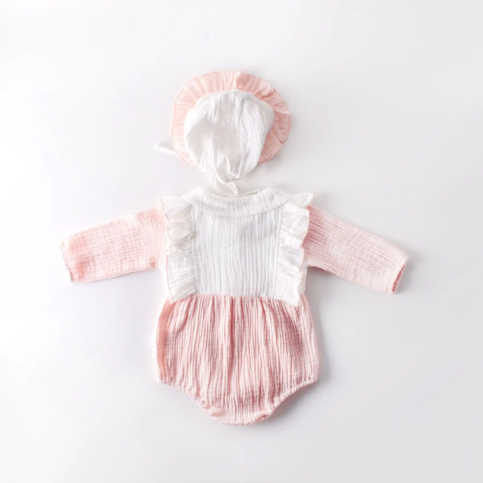 Комплект одежды для новорожденных девочек; кружевной комбинезон с оборками; хлопковый льняной Комбинезон для маленьких девочек; комбинезоны; детская одежда; ночная рубашка с шапочкой