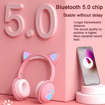 

High quality Foldable Wireless Bluetooth LED Light Cartoon Cat Ear Claw Headphone Headset for ios Android drop shipping