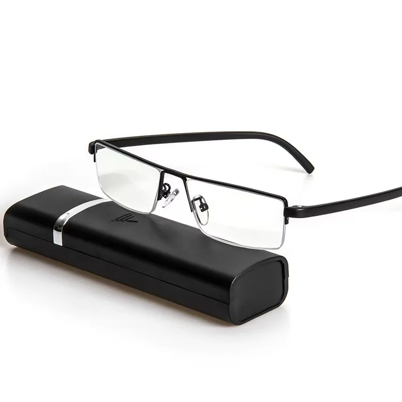 May Flower Anti Blue Light Reading Glasses Men Women Black Glasses Farsightness Alloy Frame Eyeglasses With Case Diopter +1.5+2