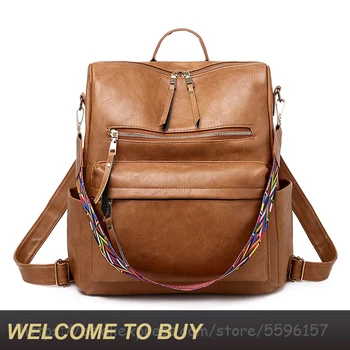 

New Retro Women Backpack High Quality Bohemia Style PU Leather Bag For Teenager Girl Large Capacity Travel Backpacks School Bags