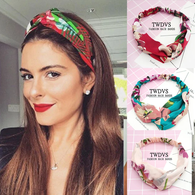TWDVS Women Rabbit Ear Headband Vintage Cross Knot Bows Hairband Head Band Elastic Girl Turban Hair Accessories Lady |
