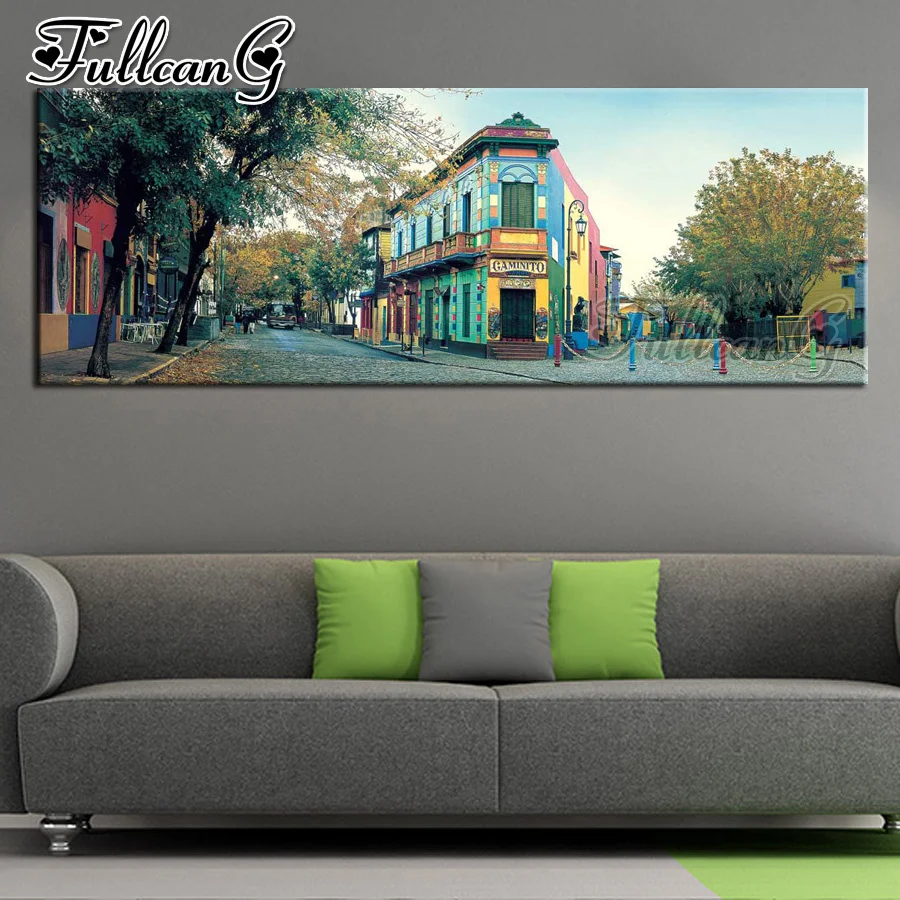 

FULLCANG 5D diy diamond painting forked intersection scenery large 3D embroidery house mosaic full square/round drill FC1773