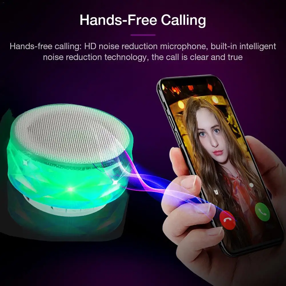 

Portable Mini Bluetooth Speaker LED Colorful Light Mini Speaker Supports TF Card FM Radio Outdoor