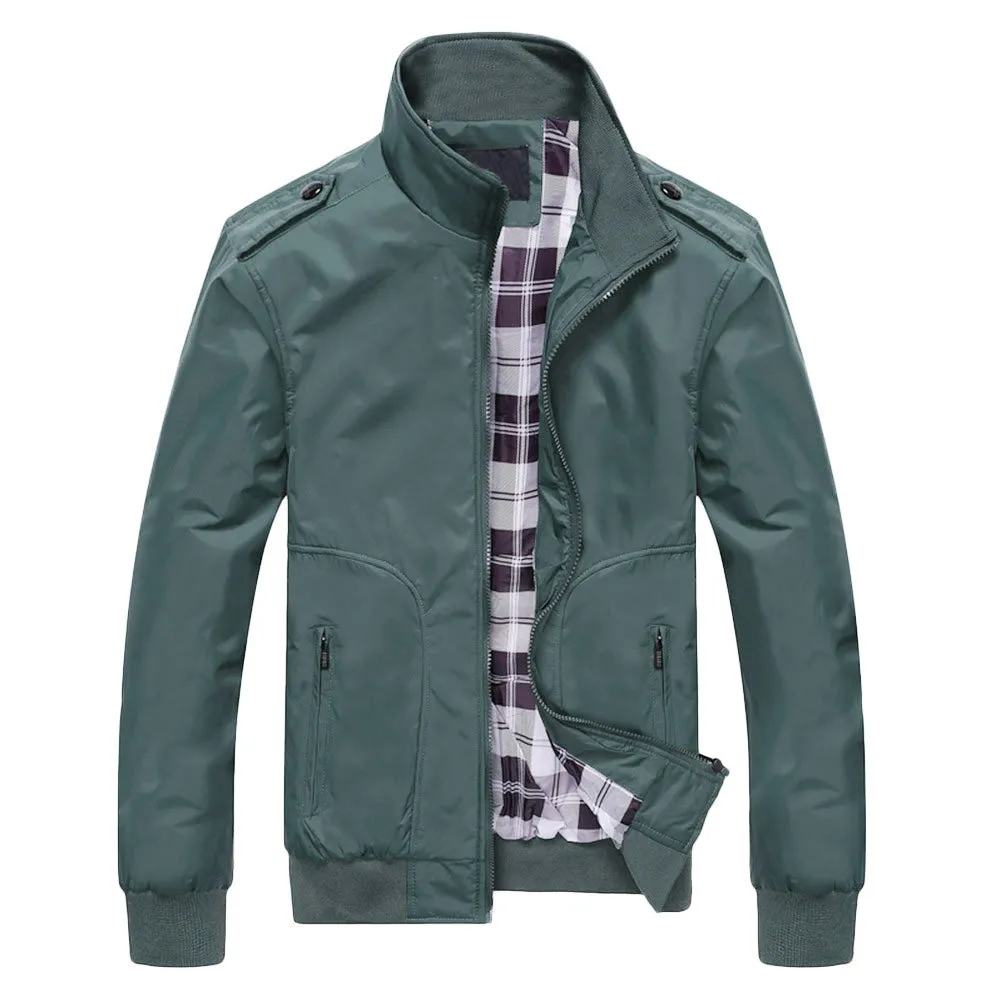 Мужские куртки ветровки; сезон осень-зима; Повседневная однотонная куртка на молнии с длинными рукавами; мужские куртки; верхняя одежда больших размеров - Цвет: Green