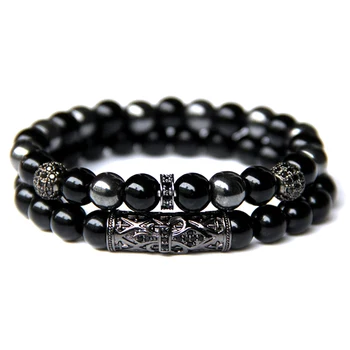 GolbalJew 2pcs Bead Bracelet Men Natural Tiger Eye Hematite Obsidian Beaded Bracelets Homme Energy Stretch Bracelet Men Jewelry