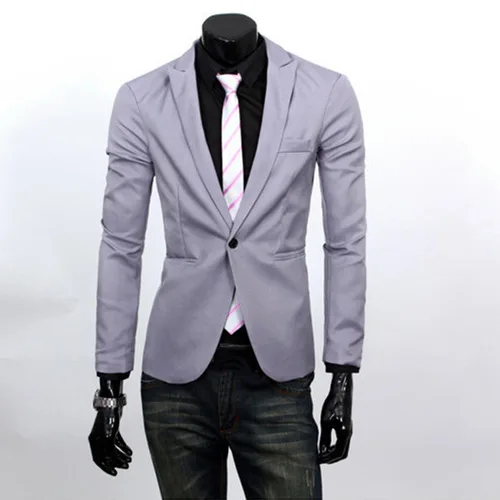 Для Мужчин's для бизнес на каждый день Slim Fit, на одной пуговице, бейзер кофта жакет Новая мода Короткие куртки для мужчин - Цвет: Grey