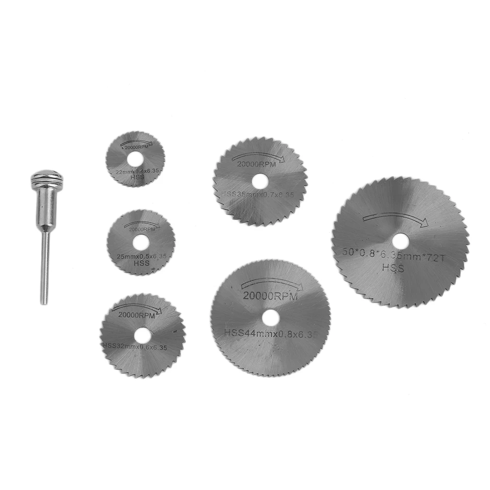 

7pcs/set High Speed Steel HSS Circular Saw Blade Rotary Tool Cutting Discs for Wood Cutting Mandrel Cutoff Metal Cutter 6 Blades