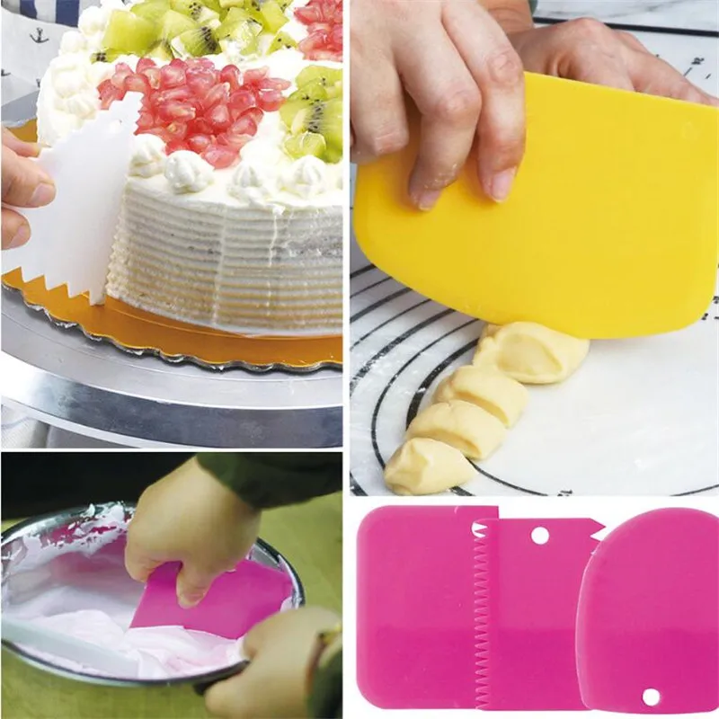 Cream Scraper Suit DIY Kitchen Straight Arc Tooth Shape Cream Bread Cutter Plastic Cake Pasty Scraper Baking Fondant Tools 3Pcs