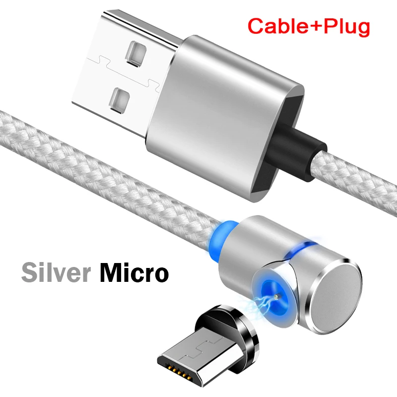 Магнитный кабель для передачи данных 1 м 2 м Быстрая зарядка Универсальный micro type-c oppo для iphone6 millet vivo кабель для зарядки мобильного телефона - Цвет: Silver For Micro