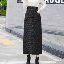 Женские зимние юбки размера плюс 3XL, на пуговицах спереди, с высокой талией, теплые, до середины икры, зимние, хлопковые, зимние, длинная юбка