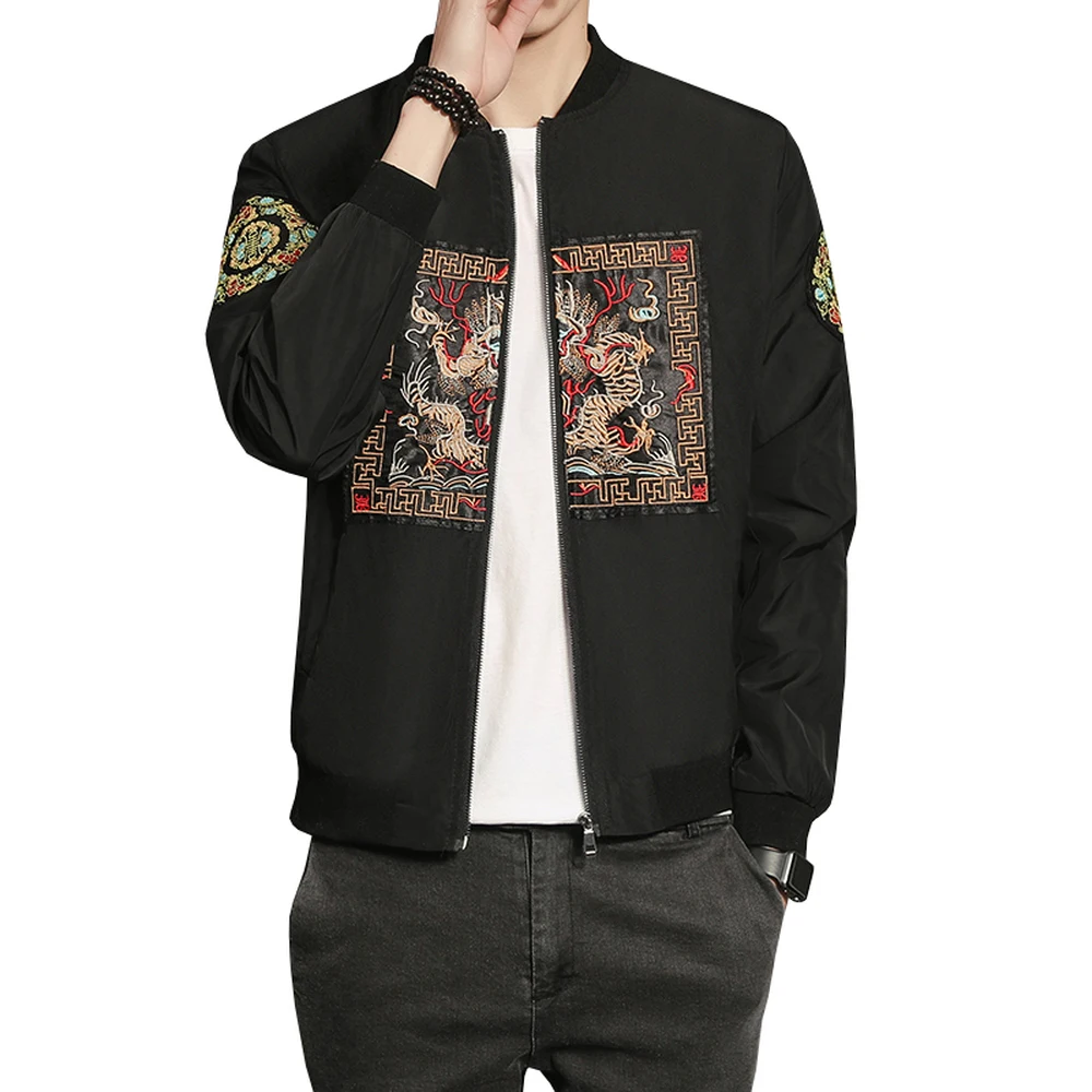 

2018 Chinese Designs Coat Men Long Pao Embroidery Fashion Slim Fit Bomber Jacket Zipper Casual Male Windbreakers Jacket Male