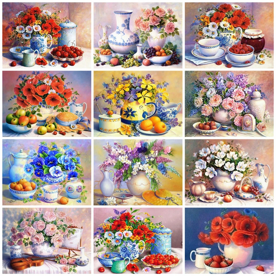 AZQSD Diamond Painting Fruit Flower Cross Stitch Embroidery Floral Handmade Home Decor Picture Of Rhinestones | Дом и сад