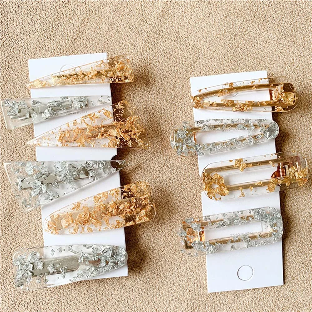 

1Set Geometric Hair Clips New Fantasy Acetate Gold Silver Foil Women Girls Sweet Hairpins Headband Hair Claws Hair Accessories