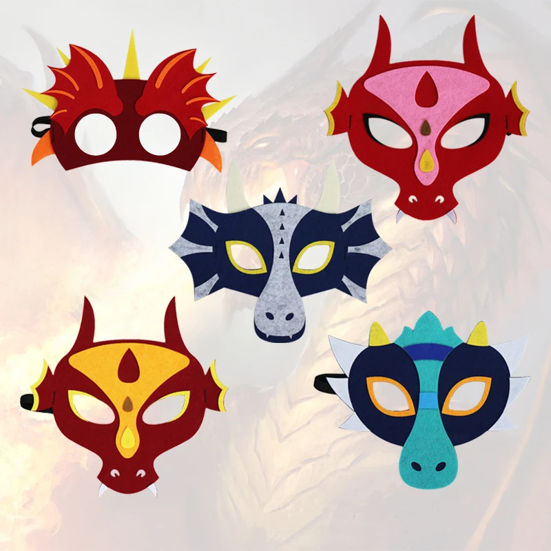 

5 pcs Special Originality Dinosaur Mask Red Loong Blue Loong The Dragon Performance Carnival Children Masks Costume