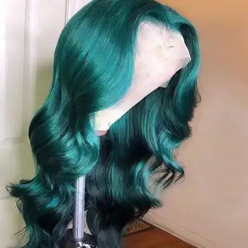 

13*6 Deep Part Lace Front Human Hair Wig Green Colored Wavy Pre Plucked Brazilian Remy Wig For Black Women Atina