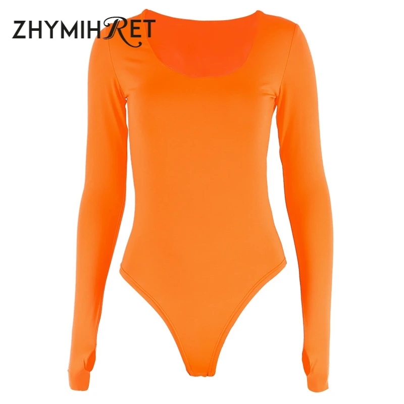 ZHYMIHRET 2020 осенний неоновый цвет боди Женский комбинезон с длинным рукавом и