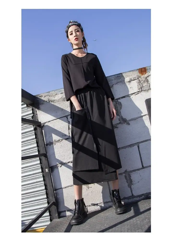 Ladies Half Skirt Autumn Winter New Brunet False Two Irregular Design Casual Loose Straight Tube Skirt Youth Fashion Skirt