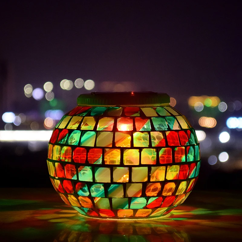 Lampada da Tavolo Solare, luci a Mosaico Solare Che cambiano Colore Luci da Giardino con Sfera di Vetro Solare Lampade da Tavolo con luci notturne solari Impermeabili,B,J