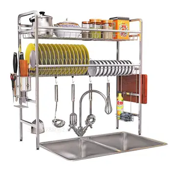 

304 Stainless Steel Sink Dish Rack Drain Rack Kitchen Rack Pool Put Dishes 2 Layer Tableware Storage Rack