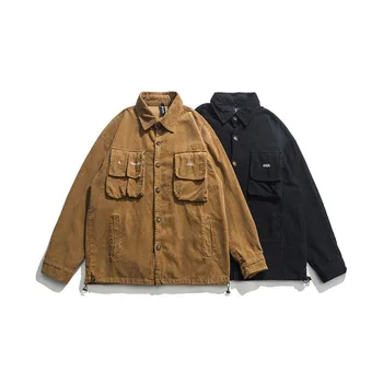

Wu Navigation Shawn Workwear Coat Men's Loose-Fit Popular Brand Corduroy Cowboy Joint Multi-pockets Military Style Jacket Fashio