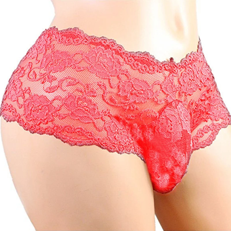 Men's Lace Panties Male Transparent Breathable Soft Comfortable Sexy Underpants Erotic Solid Color Underwear Mid-Waist Briefs