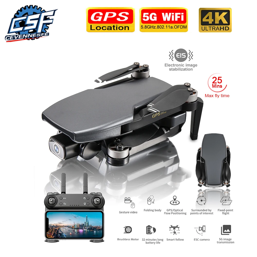 Mejor Compra Dron SG108 4k HD, 5G, WiFi, GPS, Motor sin escobillas, FPV, vuelo para 25 min, distancia 1km, cuadricóptero Qrone, juguete, 2020 OnwZeMMVemg