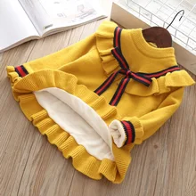 Осенне-зимний бархатный свитер с кружевным воротником и бантом детский свитер контрастных цветов