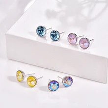 Кристаллы из серьги с кристаллами Сваровски стерлингового серебра круглые Сережки для пирсинга для женщин стильные серьги-гвоздики Свадебные офисные украшения