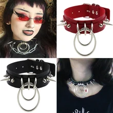 Новинка, ожерелье для ночного клуба, с заклепками, двойное кольцо, воротник, цепь, панк певец, ожерелье для ключицы, Женский костюм для диджея VDB1144