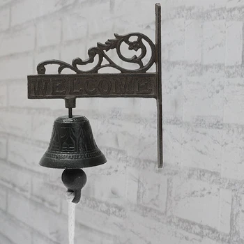 

Nordic Style Vintage Brown Metal Iron Door Bell Wall Mounted Welcome Cast Wireless Doorbell Porch Garden Decoration