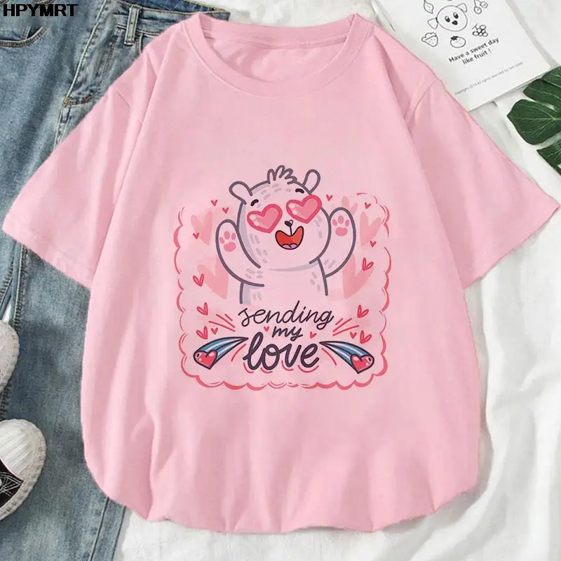 I Love You Letter Print Tshirt Women Casual Sweat Loose Tee Clothes Oversize Summer Crewneck Tops Simplicity Womens T-Shirt Tops t shirt oversize