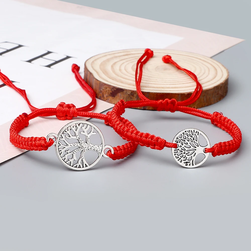 2pcs/set Red Black Life Tree Thread Bracelet Men Handwoven Braided Adjustable Tibetan Buddhist Bracelet Women Lover Jewelry Gift - Image 4