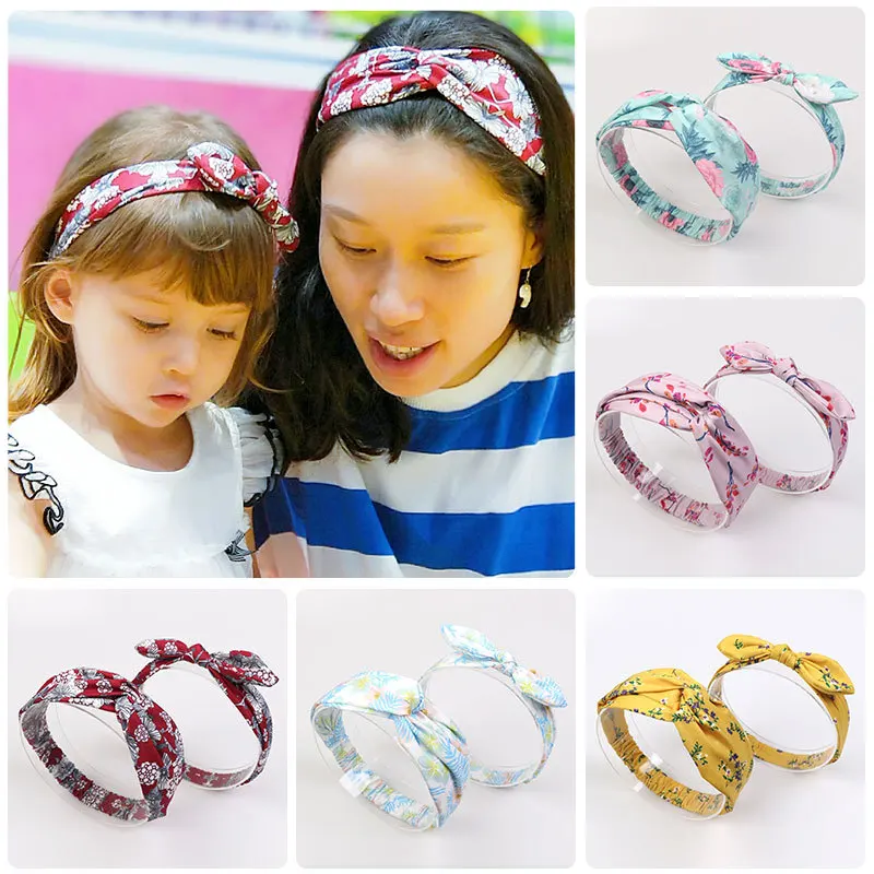 

Mom and Me Bohemia Turban Headband Top Knotted Rabbit Ears Elastic Bowknot Matching Headband Newborn and Mommy Hair Bands