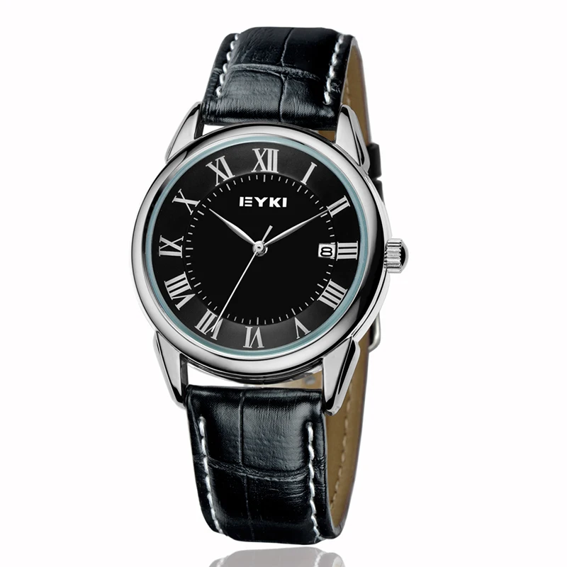 EYKI, мужские кожаные часы, простые римские цифры, циферблат с календарем, кварцевые часы, водонепроницаемые наручные часы, Relogio Reloj